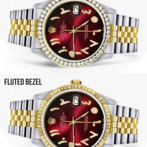Gold & Steel Rolex Datejust Watch 16233 for Men | 36Mm | Red Black Arabic Diamond Dial | Jubilee Band