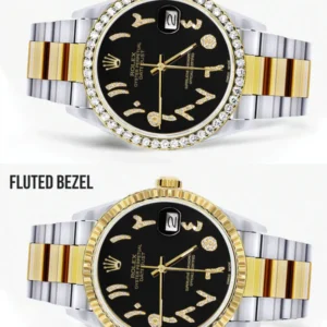 Gold & Steel Rolex Datejust Watch 16233 for Men | 36Mm | Black Arabic Diamond Dial | Oyster Band