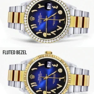Gold & Steel Rolex Datejust Watch 16233 for Men | 36Mm | Blue Black Arabic Diamond Dial | Oyster Band