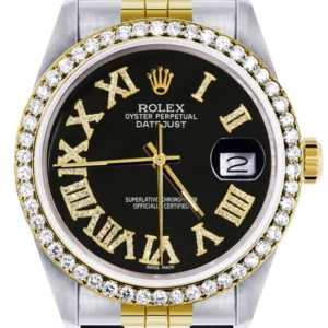 Gold & Steel Rolex Datejust Watch 16233 for Men | 36Mm | Black Roman Dial | Jubilee Band