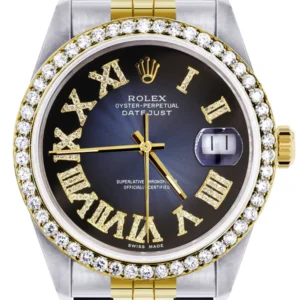 Gold & Steel Rolex Datejust Watch 16233 for Men | 36Mm | Blue Black Roman Dial | Jubilee Band