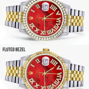 Gold & Steel Rolex Datejust Watch 16233 for Men | 36Mm | Diamond Red Roman Dial | Jubilee Band
