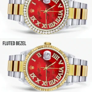 Gold & Steel Rolex Datejust Watch 16233 for Men | 36Mm | Diamond Red Roman Dial | Oyster Band