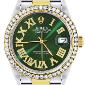 Gold & Steel Rolex Datejust Watch 16233 for Men | 36Mm | Green Roman Dial | Oyster Band