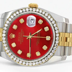116233 | Hidden Clasp | Gold & Steel Rolex Datejust Watch | 36Mm | Diamond Red Mother Of Pearl Dial | Jubilee Band