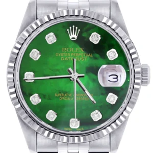 Mens Rolex Datejust Watch 16200 | Fluted Bezel | 36Mm | Green Mother of Pearl Dial | Jubilee Band