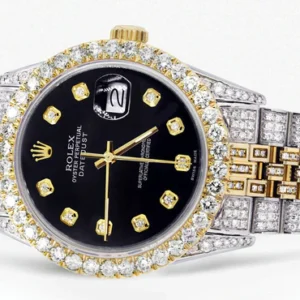 Iced Out Rolex Datejust 36 MM | Two Tone | 10 Carats of Diamonds | Black Diamond Dial