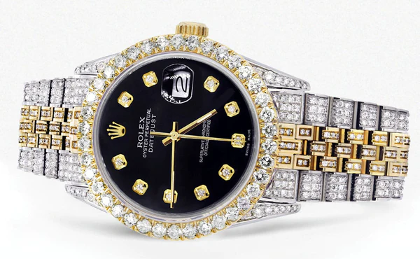 Iced Out Rolex Datejust 36 MM Two Tone 10 Carats of Diamonds Black Diamond Dial 2