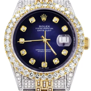 Iced Out Rolex Datejust 36 MM | Two Tone | 10 Carats of Diamonds | Blue Black Diamond Dial