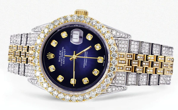 Iced Out Rolex Datejust 36 MM Two Tone 10 Carats of Diamonds Blue Black Diamond Dial 2