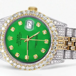 Iced Out Rolex Datejust 36 MM | Two Tone | 10 Carats of Diamonds | Green Diamond Dial