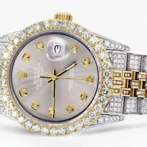 Iced Out Rolex Datejust 36 MM | Two Tone | 10 Carats of Diamonds | Grey Diamond Dial