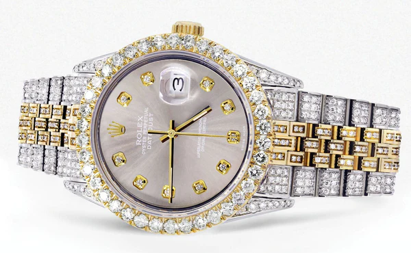 Iced Out Rolex Datejust 36 MM Two Tone 10 Carats of Diamonds Grey Diamond Dial 2