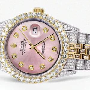 Iced Out Rolex Datejust 36 MM | Two Tone | 10 Carats of Diamonds | Pink Diamond Dial