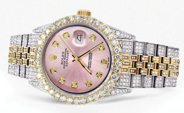 Iced Out Rolex Datejust 36 MM Two Tone 10 Carats of Diamonds Pink Diamond Dial 2