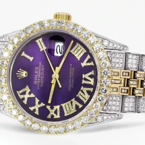 Iced Out Rolex Datejust 36 MM | Two Tone | 10 Carats of Diamonds | Purple Roman Diamond Dial