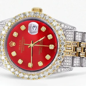 Iced Out Rolex Datejust 36 MM | Two Tone | 10 Carats of Diamonds | Red Diamond Dial