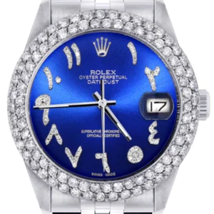 Mens Rolex Datejust Watch 16200 | 36Mm | Royal Blue Arabic Diamond Dial | Two Row 4.25 Carat Bezel | Jubilee Band