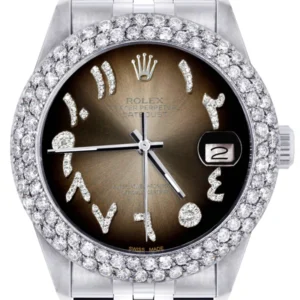 Mens Rolex Datejust Watch 16200 | 36Mm | Brown Arabic Diamond Dial | Two Row 4.25 Carat Bezel | Jubilee Band