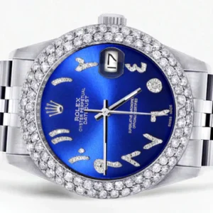Mens Rolex Datejust Watch 16200 | 36Mm | Royal Blue Arabic Diamond Dial | Two Row 4.25 Carat Bezel | Jubilee Band