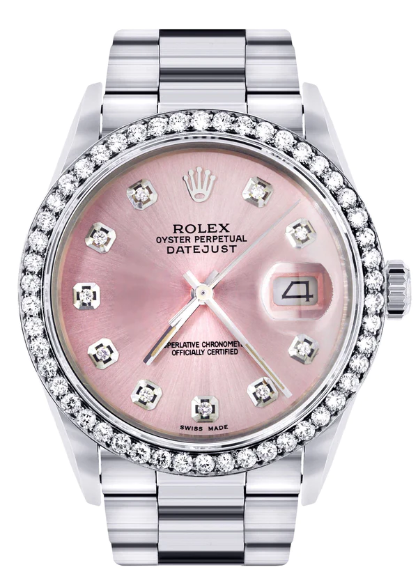Mens Rolex Datejust Watch 16200 36Mm Pink Dial Oyster Band 1