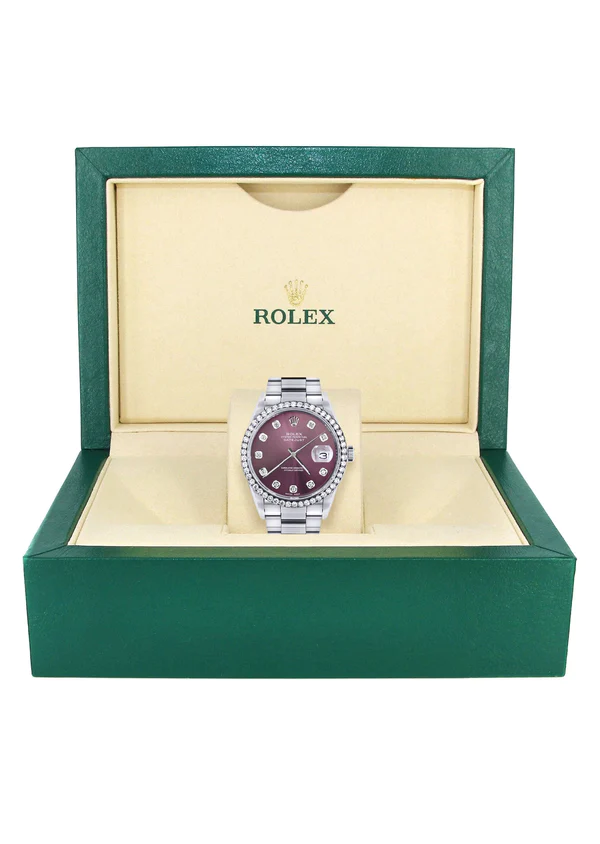 Mens Rolex Datejust Watch 16200 36Mm Purple Dial Oyster Band 5