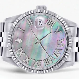 Mens Rolex Datejust Watch 16200 | Fluted Bezel | 36Mm | Mother of Pearl Roman Numeral Dial | Jubilee Band