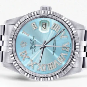 Mens Rolex Datejust Watch 16200 | Fluted Bezel | 36Mm | Aqua Roman Numeral Dial | Jubilee Band