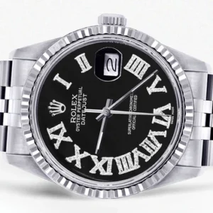 Mens Rolex Datejust Watch 16200 | Fluted Bezel | 36Mm | Black Roman Numeral Dial | Jubilee Band
