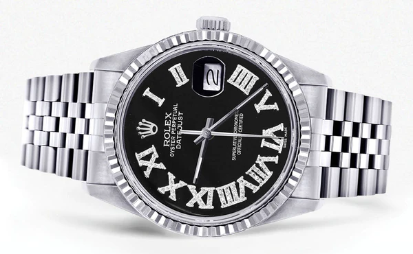 Mens Rolex Datejust Watch 16200 Fluted Bezel 36Mm Black Roman Numeral Dial Jubilee Band 2