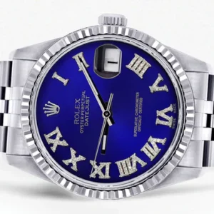 Mens Rolex Datejust Watch 16200 | Fluted Bezel | 36Mm | Blue Roman Numeral Dial | Jubilee Band