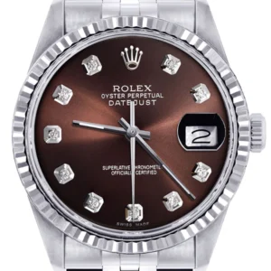 Mens Rolex Datejust Watch 16200 | Fluted Bezel | 36Mm | Chocolate Dial | Jubilee Band