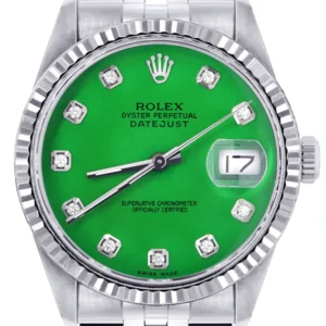 Mens Rolex Datejust Watch 16200 | Fluted Bezel | 36Mm | Green Dial | Jubilee Band