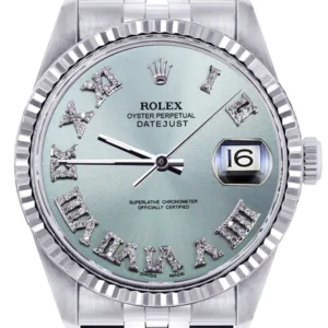 Mens Rolex Datejust Watch 16200 | Fluted Bezel | 36Mm | Light Blue Dial | Jubilee Band