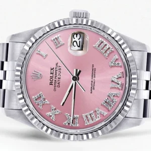 Mens Rolex Datejust Watch 16200 | Fluted Bezel | 36Mm | Pink Numeral Dial | Jubilee Band