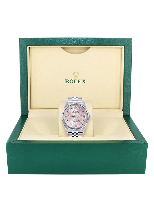 Mens Rolex Datejust Watch 16200 Fluted Bezel 36Mm Pink Texture Dial Jubilee Band 6