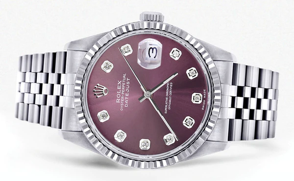 Mens Rolex Datejust Watch 16200 Fluted Bezel 36Mm Purple Dial Jubilee Band 2