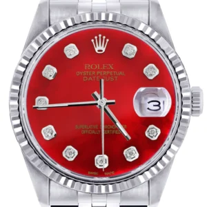 Mens Rolex Datejust Watch 16200 | Fluted Bezel | 36Mm | Red Dial | Jubilee Band