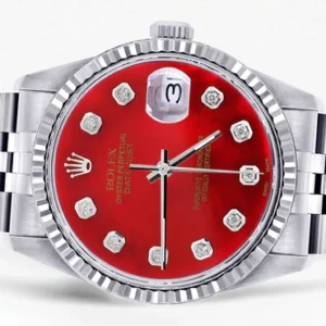 Mens Rolex Datejust Watch 16200 | Fluted Bezel | 36Mm | Red Dial | Jubilee Band
