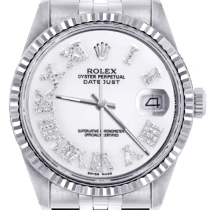 Mens Rolex Datejust Watch 16200 | Fluted Bezel | 36Mm | White Roman Numeral Dial | Jubilee Band