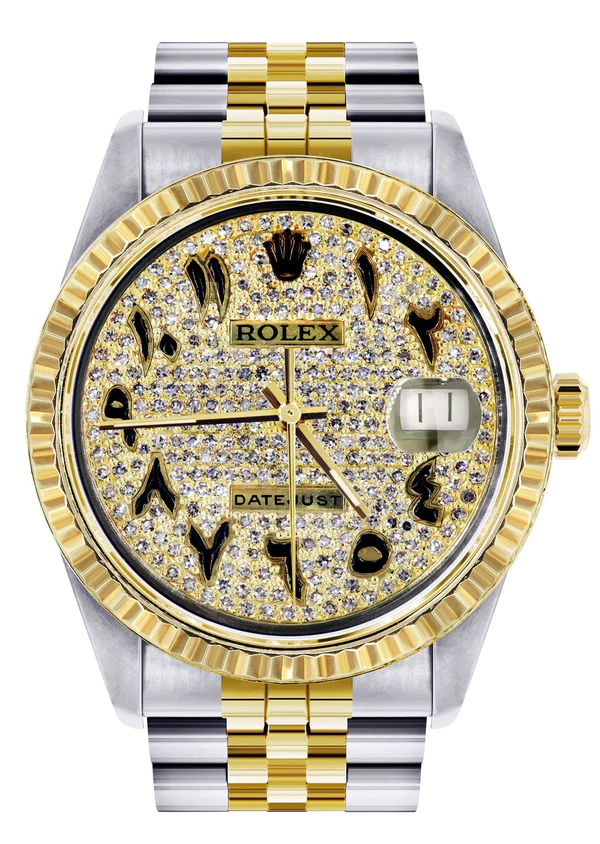 Mens Rolex Datejust Watch 16233 36Mm Diamond Gold Arabic Numeral Jubilee Band 1