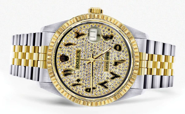 Mens Rolex Datejust Watch 16233 36Mm Diamond Gold Arabic Numeral Jubilee Band 2