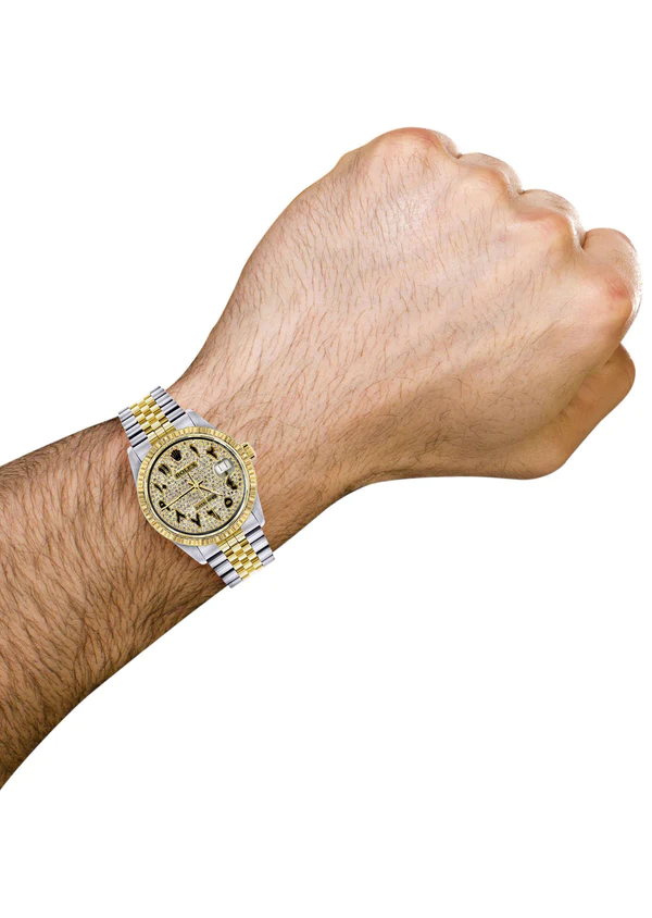 Mens Rolex Datejust Watch 16233 36Mm Diamond Gold Arabic Numeral Jubilee Band 3
