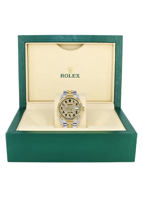 Mens Rolex Datejust Watch 16233 36Mm Diamond Gold Arabic Numeral Jubilee Band 6