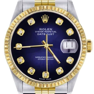 Mens Rolex Datejust Watch 16233 Two Tone | Fluted Bezel | 36Mm | Blue Black Dial | Jubilee Band