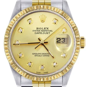 Mens Rolex Datejust Watch 16233 Two Tone | Fluted Bezel | 36Mm | Gold Dial | Jubilee Band