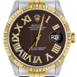 Mens Rolex Datejust Watch 16233 Two Tone | Fluted Bezel | 36Mm | Chocolate Roman Dial | Jubilee Band