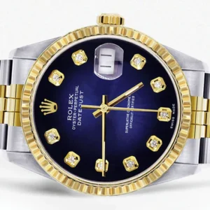 Mens Rolex Datejust Watch 16233 Two Tone | Fluted Bezel | 36Mm | Blue Black Dial | Jubilee Band