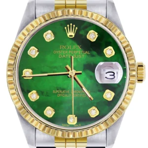 Mens Rolex Datejust Watch 16233 Two Tone | 36Mm | Green Mother of Pearl | Jubilee Band