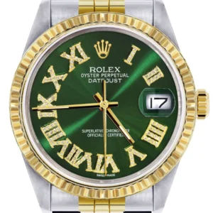 Mens Rolex Datejust Watch 16233 Two Tone | 36Mm | Green Roman Dial | Jubilee Band